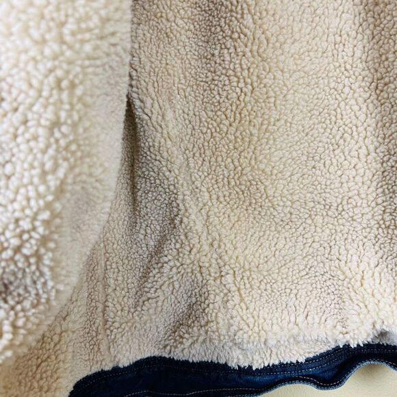 Vintage Liz Claiborne Jeans Denim Vest Sherpa Dark Blue Cream Cottton Size L - Picture 5 of 8